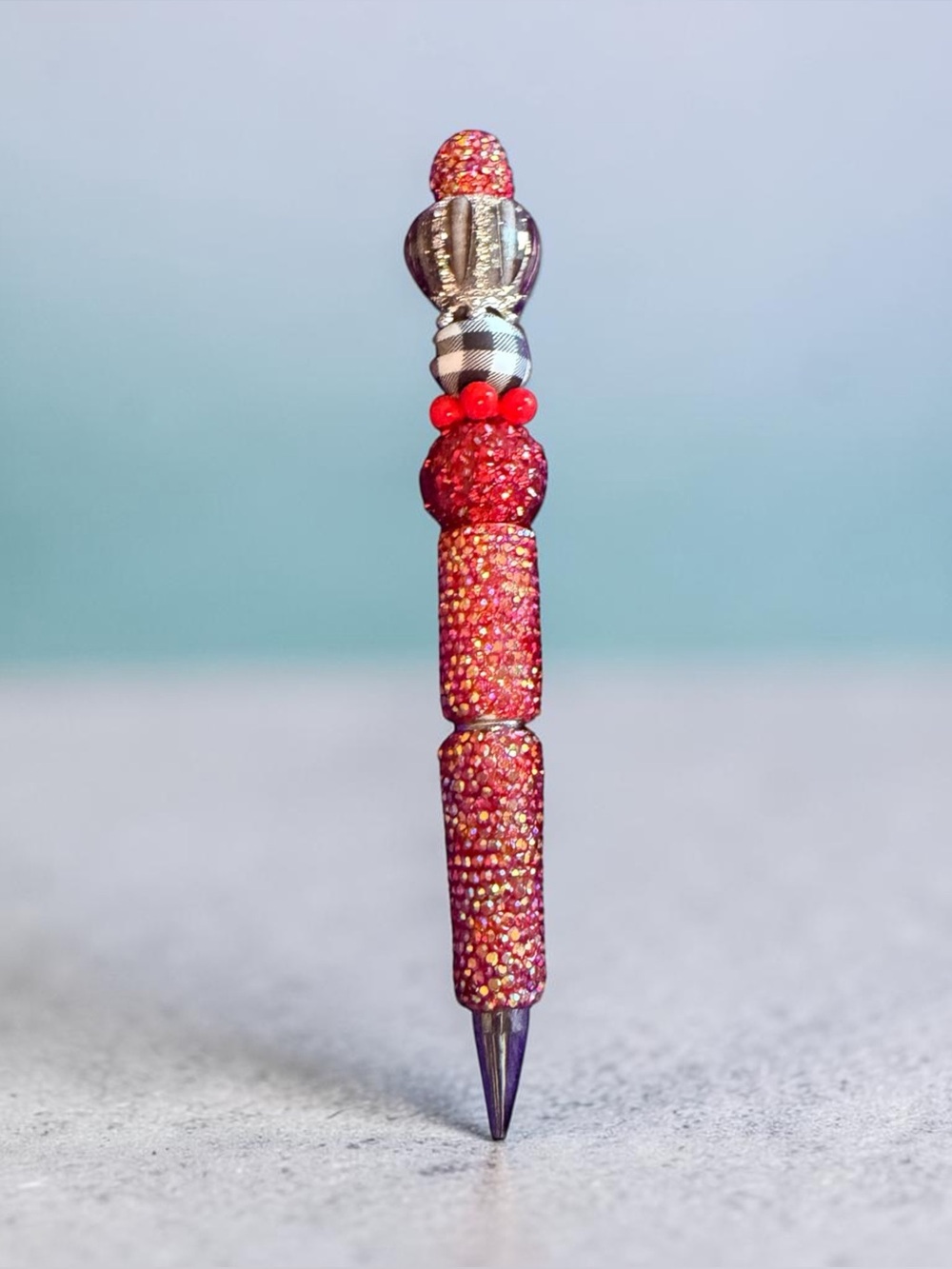 Ruby Gingham Glam Beaded Pen
